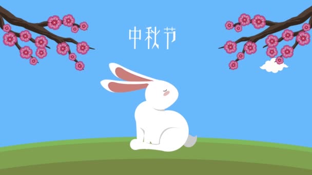 ウサギと中国の文字で幸せな中秋節のアニメーション - 映像、動画