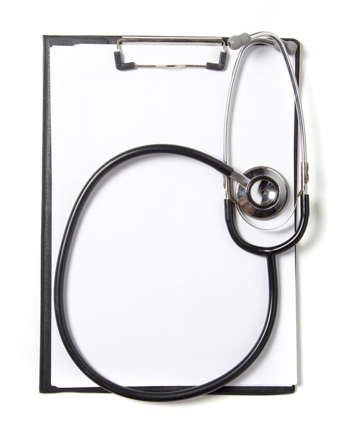 Blank clipboard with modern stethoscope - 写真・画像