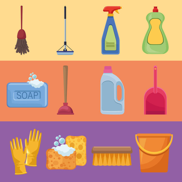 twelve housekeeping chores icons - Vector, Image