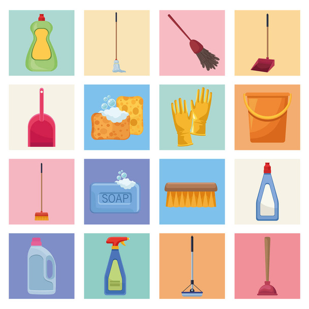 tareas domésticas dieciséis iconos - Vector, imagen