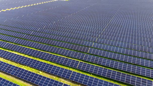 Aerial drone view flight over solar power station panels. - Photo, Image