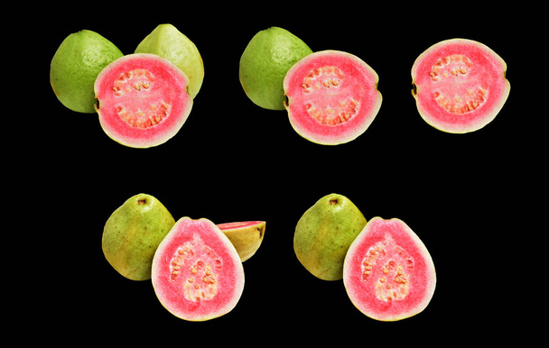 Frutas frescas de gauva rosa / vermelha isoladas com recorte em fundo branco, sem sombra, fruta tropical - Foto, Imagem