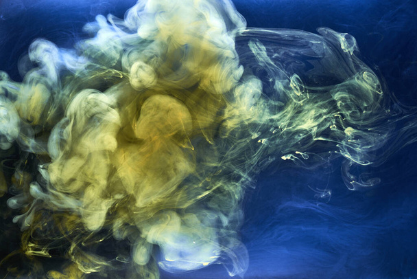 Earth colors abstract background, colorful smoke paint underwater, swirling ink in water, exoplanet blue sea ocean - Fotoğraf, Görsel