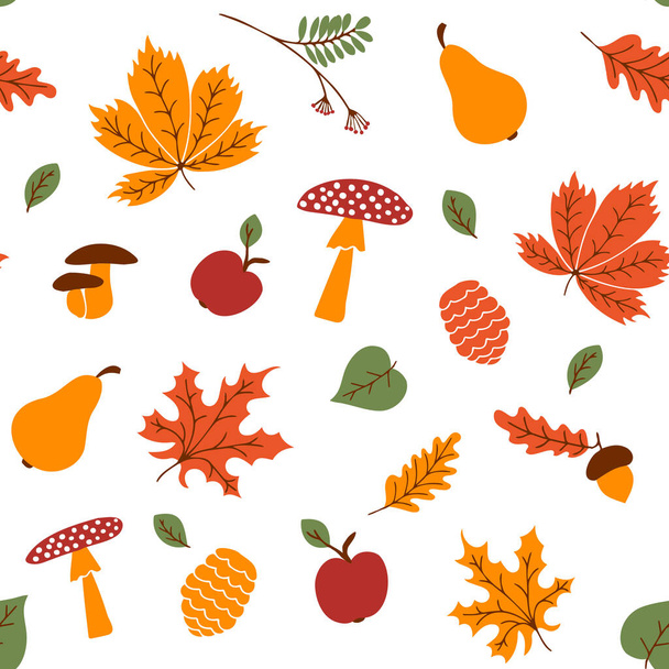 Syksyn malli oranssi ja keltainen sävyjä eri syksyllä kohteita. Voidaan käyttää taustat, taustakuvat, luoda kuvioita tai sävellyksiä, tai koristella painotuotteita. Vektoriesimerkki - Vektori, kuva