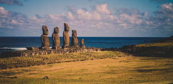 Moai at Ahu Tongariki, Easter island, Chile. - Photo, Image