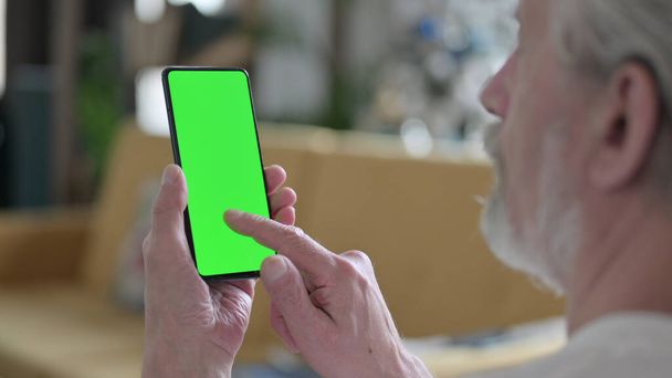 Old Man Using Smartphone with Chroma Screen - Photo, Image