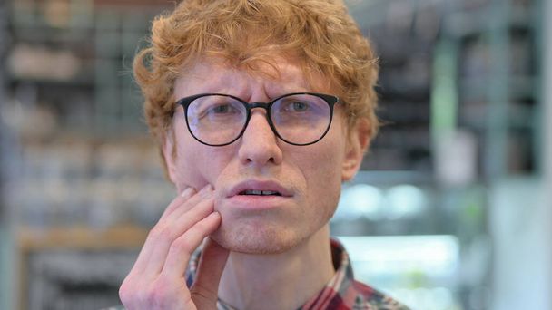 Close Up, Redhead Young Man having Toothache, Cavity - Foto, Imagen