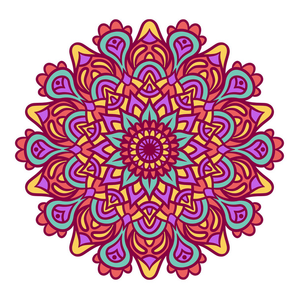 Mandala Yuvarlak Süs Şablonu. Doğu tarzında dekoratif desen. Renkli Etnik Mandala - Vektör, Görsel
