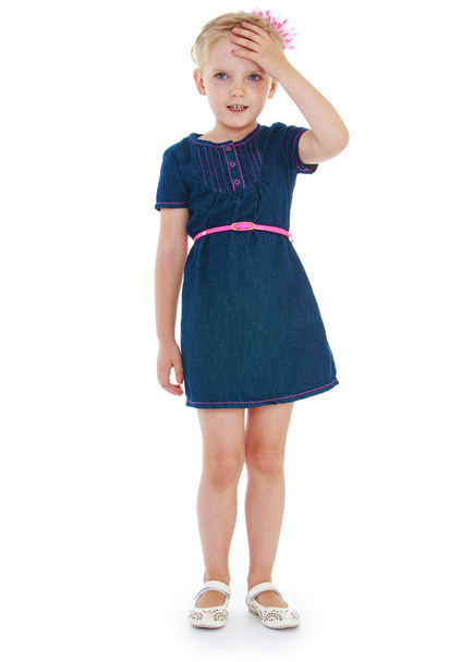 Girl in a short denim dress - Foto, immagini