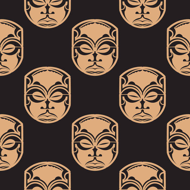 Donkere achtergrond met maskers van de Polynesische stammen. Vectorillustratie. - Vector, afbeelding