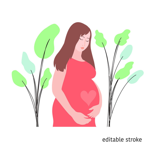 Έγκυος γυναίκα σε μοντέρνο επίπεδο στυλ. Η έννοια της μητρότητας. Εικονογράφηση διανύσματος. - Διάνυσμα, εικόνα