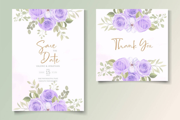 Elegante Hochzeitskarten-Vorlage mit blühendem Rosenornament - Vektor, Bild