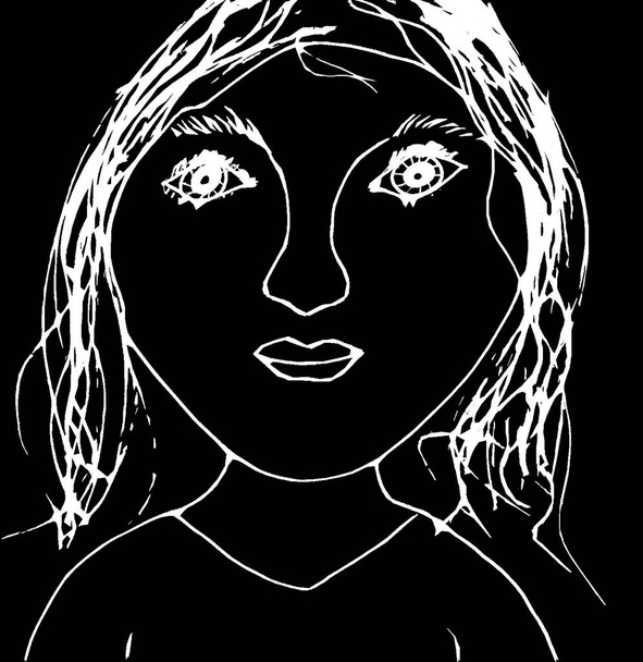 Grafik in weiß auf schwarzem Hintergrund - das Gesicht einer Frau - Foto, Bild