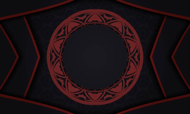 Template for postcard print design with Greek patterns. Black-red vector banner with luxury ornaments and place for your text and logo. - Vector, Image