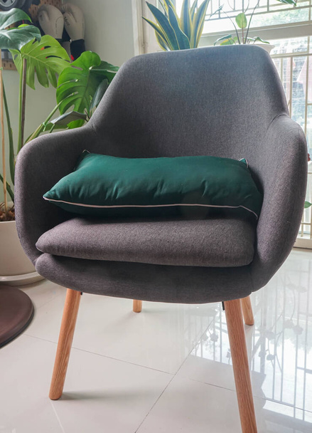 close up fabric grey chair in living room at modern house - Foto, Imagem