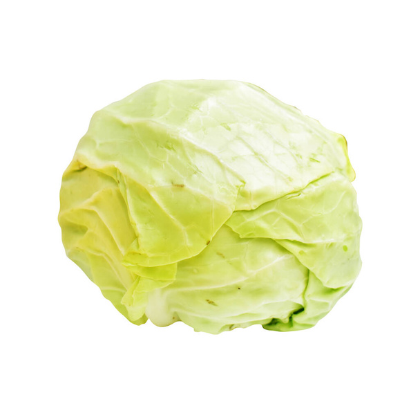 Fresh green cabbage isolated with clipping path in white background, no shadow, cabbage half, slices, pieces - Photo, Image
