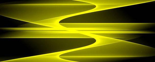Fond abstrait 4k or jaune clair noir foncé vagues et lignes Bannière - Photo, image
