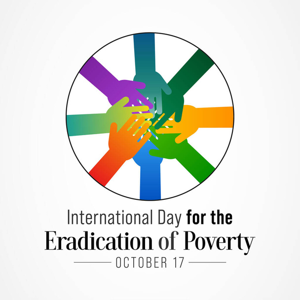 Giornata internazionale per l'eliminazione della povertà si celebra ogni anno il 17 ottobre, promuove il dialogo e la comprensione tra le persone che vivono in povertà e le loro comunità e la società in generale - Vettoriali, immagini