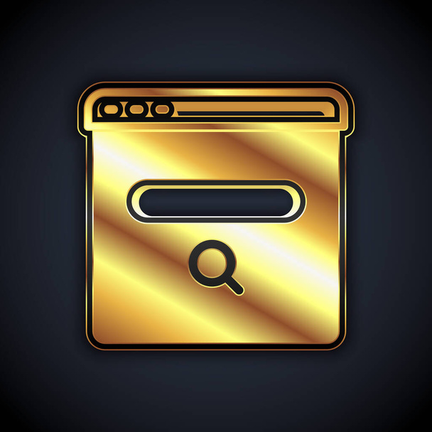 Oro icona del motore di ricerca isolato su sfondo nero. Vettore. - Vettoriali, immagini