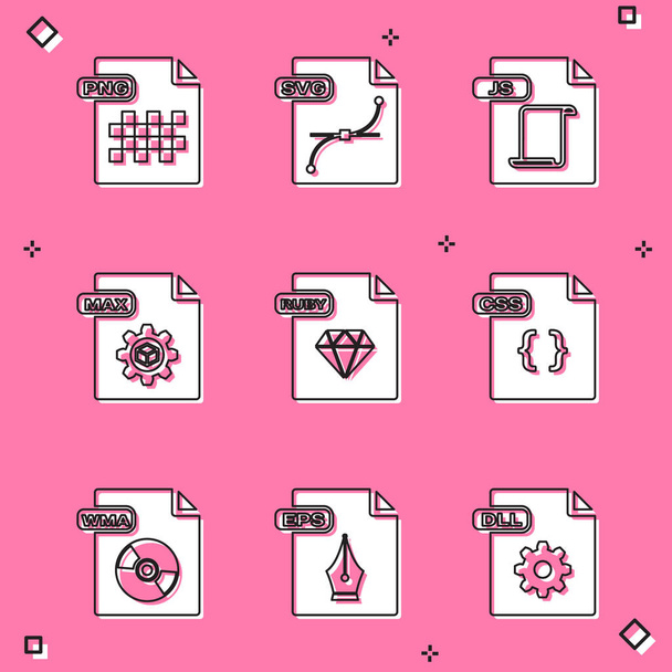 Set PNG file document SVG JS MAX RUBY CSS WMA and EPS icon. Vector. - ベクター画像