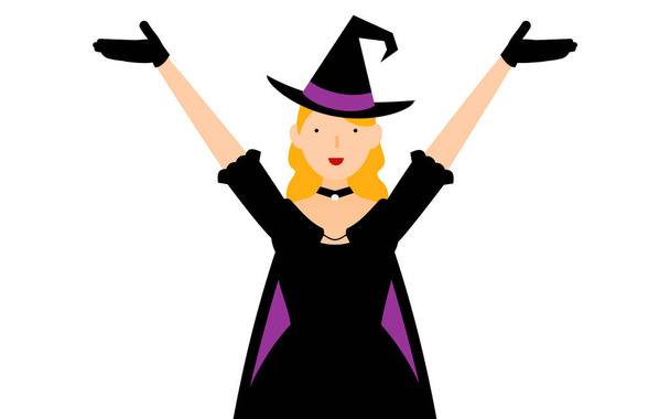 Halloween costume, woman in witch pose with arms raised - Vector, Image