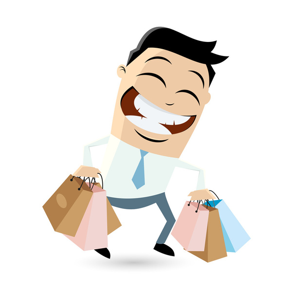 Hombre de negocios divertido con bolsas de compras
 - Vector, Imagen