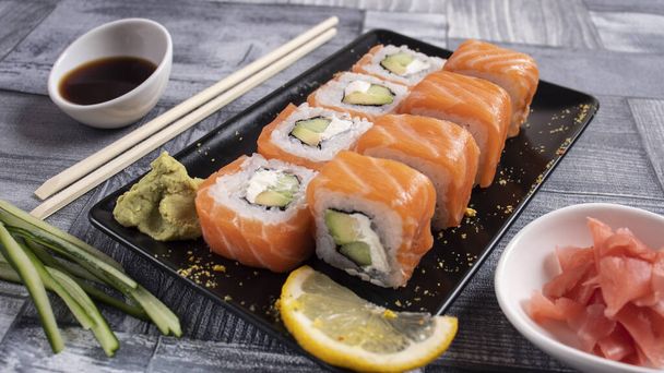 eight slices of sushi for torrels and decoration - Φωτογραφία, εικόνα