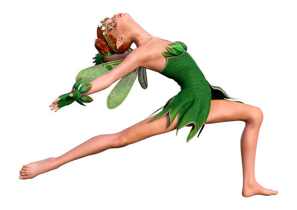 3d render of a female dancer with a green leaf - Foto, afbeelding