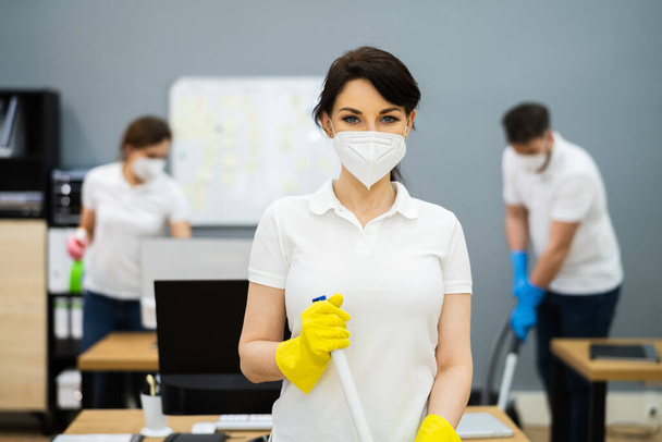 Cleaning Janitor Team Cleaner Group In Face Mask - Photo, Image