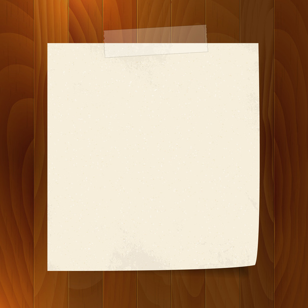 blank note paper with tape on wood background - Vector, afbeelding