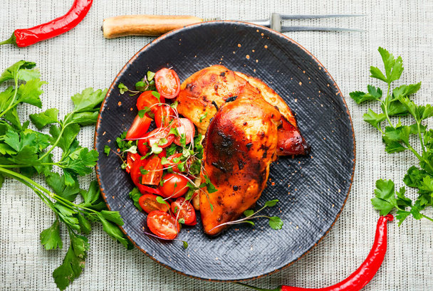 Grilled chicken breast with salad.Chicken breast on plate.Healthy food - Photo, Image