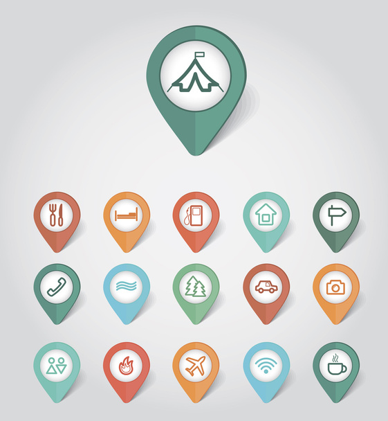 mapování kolíky ikony cestování - Vektor, obrázek