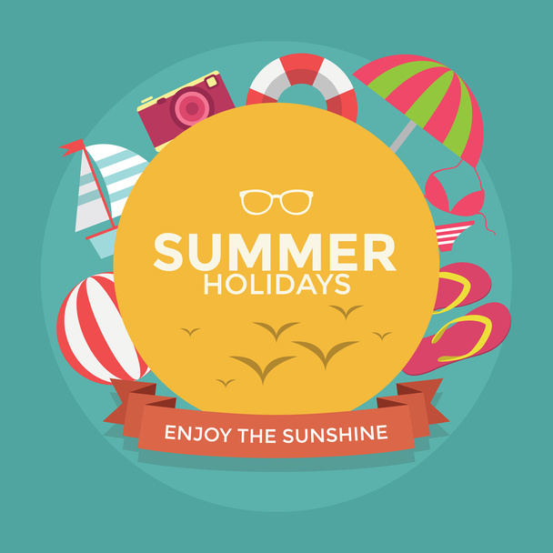 Summer holidays typography with Flat icon summer vacation vector - Vector, Image