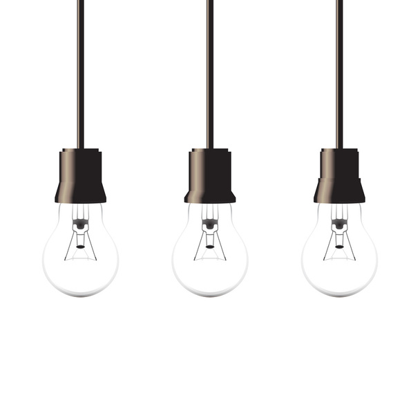 Hanging light bulbs isolated on white background, vector illustration - Διάνυσμα, εικόνα