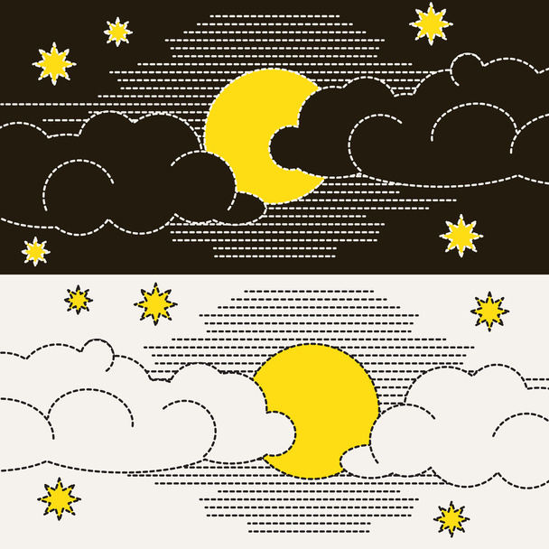 σύννεφα, φεγγάρι και αστέρια - Διάνυσμα, εικόνα
