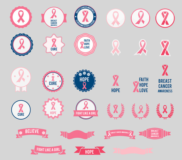 διανυσματικά καρκίνου μαστού ευαισθητοποίηση κορδέλλες και εμβλήματα - Διάνυσμα, εικόνα