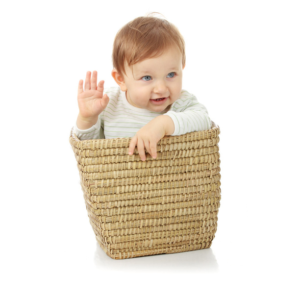 Young baby girl in basket - Фото, изображение