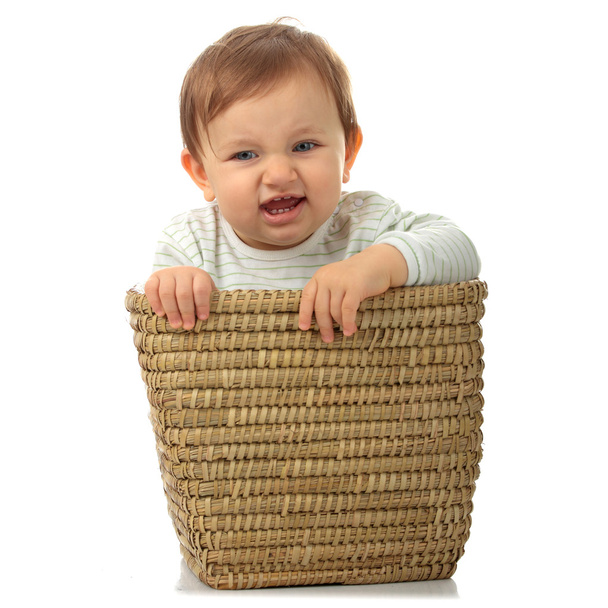 Young baby girl in basket - Φωτογραφία, εικόνα