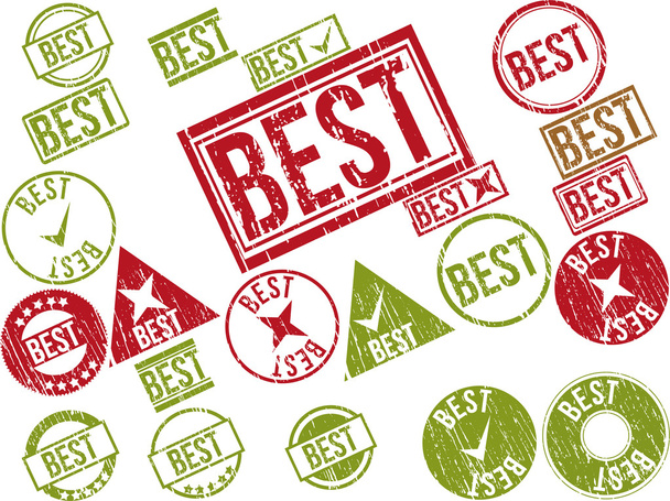 Collection of 22 red grunge rubber stamps with text "BEST" - Вектор,изображение