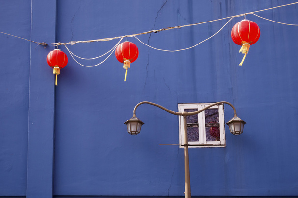 blue wall and lanterns - Photo, Image