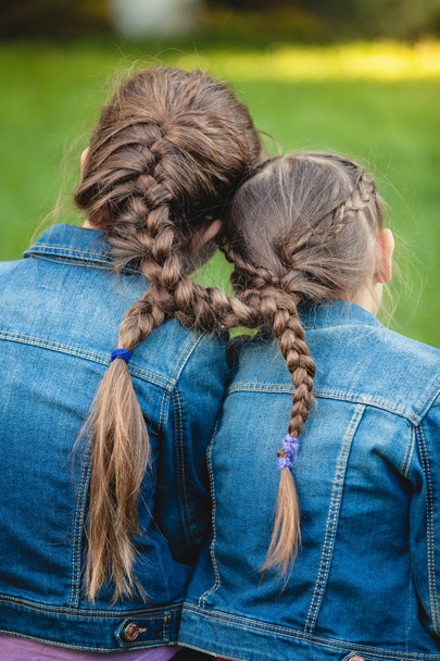 two twins with tied long braids - Photo, Image