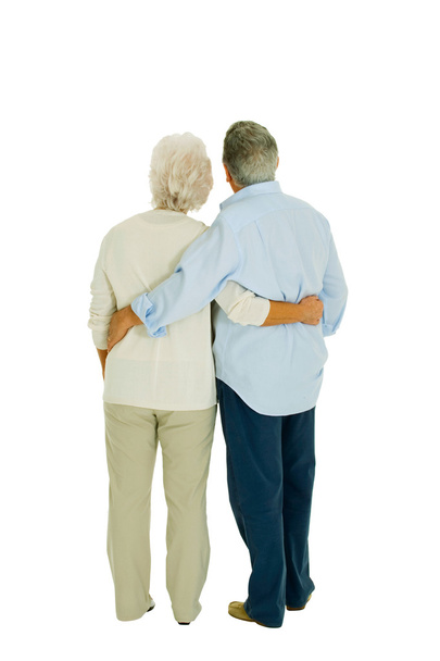 Happy elderly couple embraced from behind - Zdjęcie, obraz