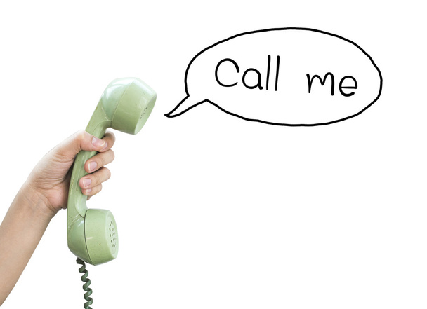 Soita minulle. Käsi pidä vintage puhelin eristetty valkoinen backgroun
 - Valokuva, kuva
