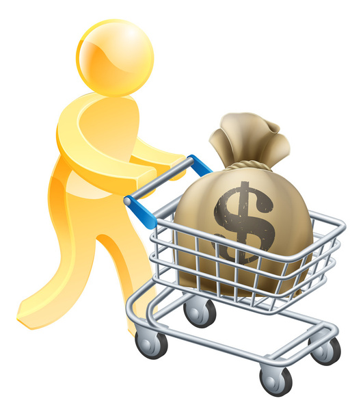 Money shopping cart trolley person - Vector, Image