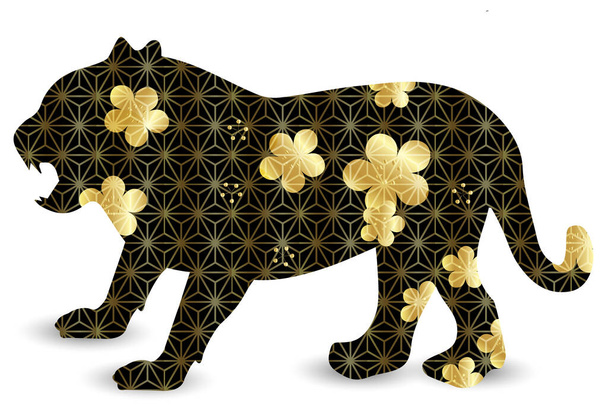 Tigre tarjeta de Año Nuevo icono patrón japonés  - Vector, imagen