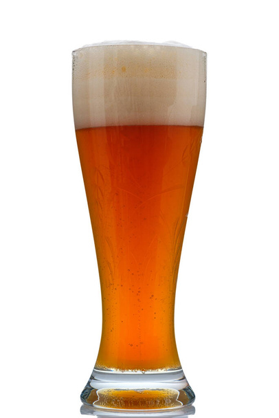 White wheat beer with foam in a glass on white - Foto, imagen