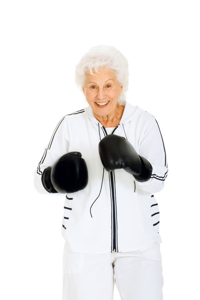 Elderly woman with boxing gloves - Фото, зображення
