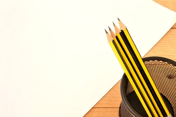 Boat of pencils on the wood table - Photo, Image