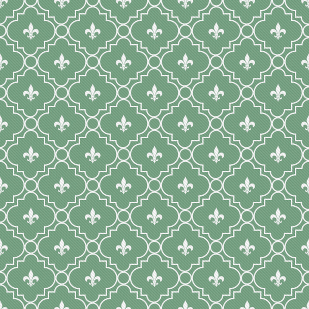 White and Green Fleur-De-Lis Pattern Textured Fabric Background - Photo, Image