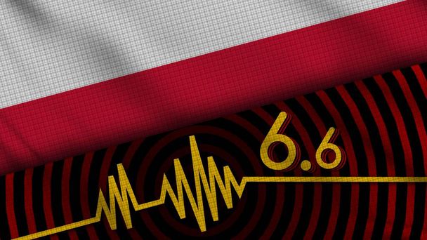Poland Wavy Fabric Flag, 6.6 Earthquake, Breaking News, Disaster Concept, 3D Illustration - Foto, Imagen